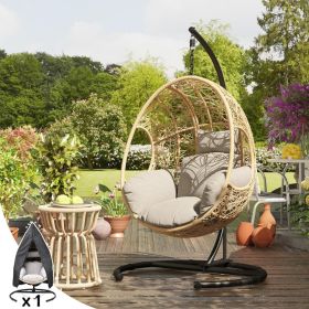 Hanging Egg Chair, Oversized Wicker Swing Chair with 8" Thick Seat Cushion & Dust Cover, for Outdoor Patio Garden Backyard (Color: Nesthouse WeaveBlack)