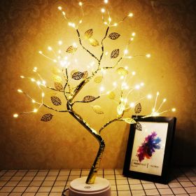 LED Copper Wire Tree Shape Night with Touch Switch Decoration USB / Battery Operated Led Table Lamp Table Light Decoration D30 (Emitting Color: Golden Leaf Tree)