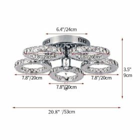 Modern Crystal Chandelier Ceiling Lamp Chrome Flush Mount Light Luminarias Dining Room Plafon Led HangingLamparas Lamps For Room (Emitting Color: changeable, Lampshade Color: 5 Rings)