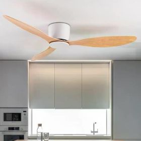 Low Floor Ceiling Fan with Led Light Remote Control Cooling Fans Lamp Design Ceiling Lamp Fan with White Wood Color FAN Blades (Wattage: 52 Inch, Blade Color: White Wood No light)