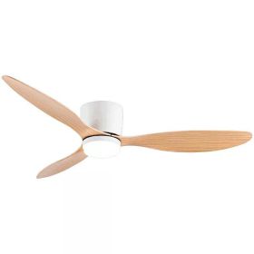 Low Floor Ceiling Fan with Led Light Remote Control Cooling Fans Lamp Design Ceiling Lamp Fan with White Wood Color FAN Blades (Wattage: 52 Inch, Blade Color: White Wood with ligh)