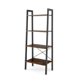 Industrial Style 4-Tier Bookshelf with Metal Frame (Type: Bookshelf, Color: Brown)