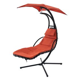 Hanging Chaise Lounger with Removable Canopy, Outdoor Swing Chair with Built-in Pillow (Color: Orange)