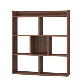 Open-back Bookshelf with 7 Cubes for Living Room (Type: Bookshelf, Color: Walnut)