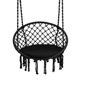 Cushioned Hammock Swing Chair with Hanging Kit (Color: Black)