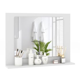 Rectangle Bathroom Mirror with Shelf 23.5 x 17.5 Inch and Wood Frame (Color: White)