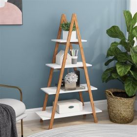 Solid bamboo wood oxford 'A'frame ladder display bookshelf (Color: as picture)