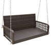 2-Person Outdoor Wicker Porch Swing with Seat and Back Cushions